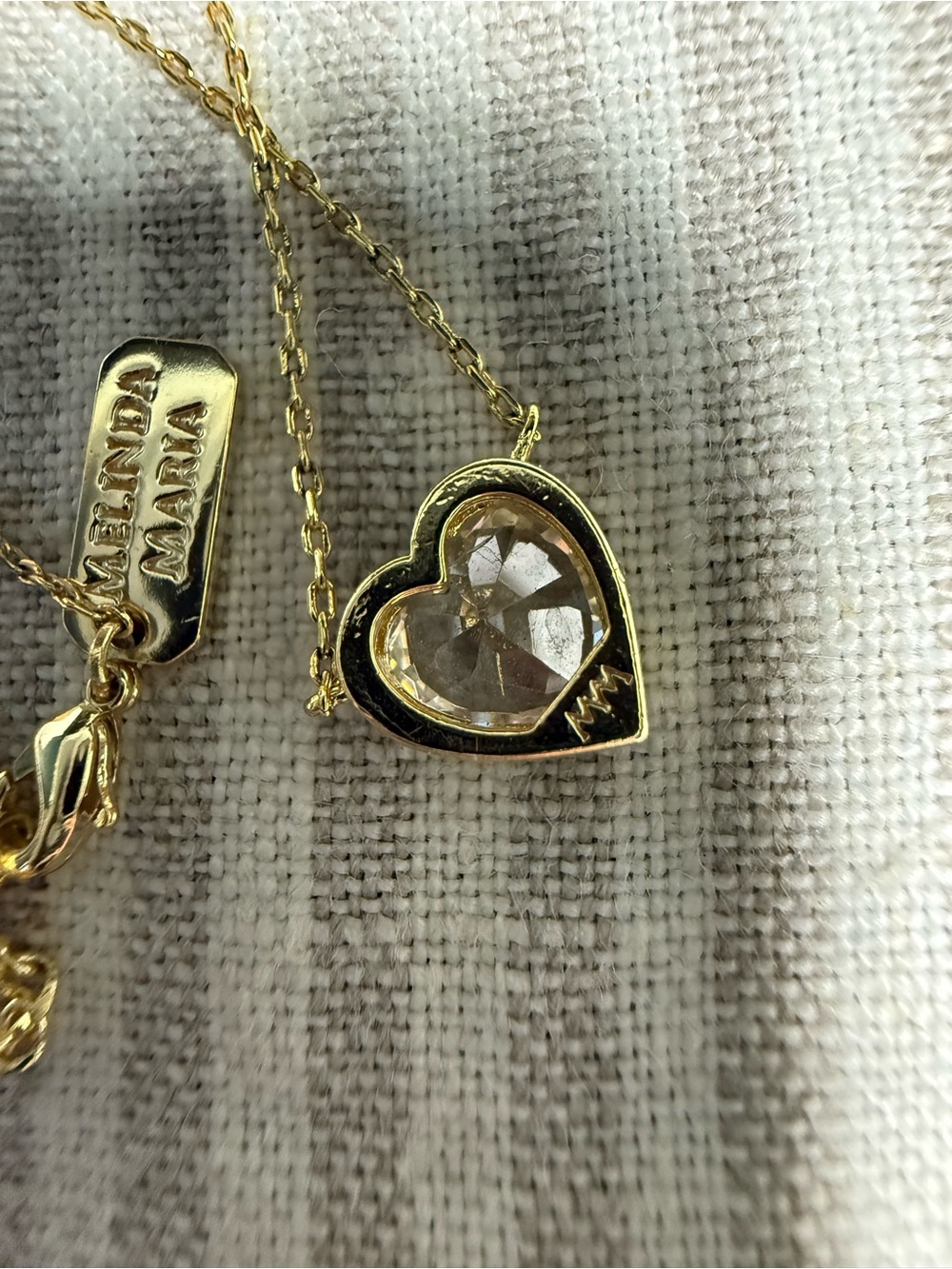 Melinda Maria Gold Heart Necklace with Clear Crystal 15 inch + 3 inch extender - Picture 8 of 10